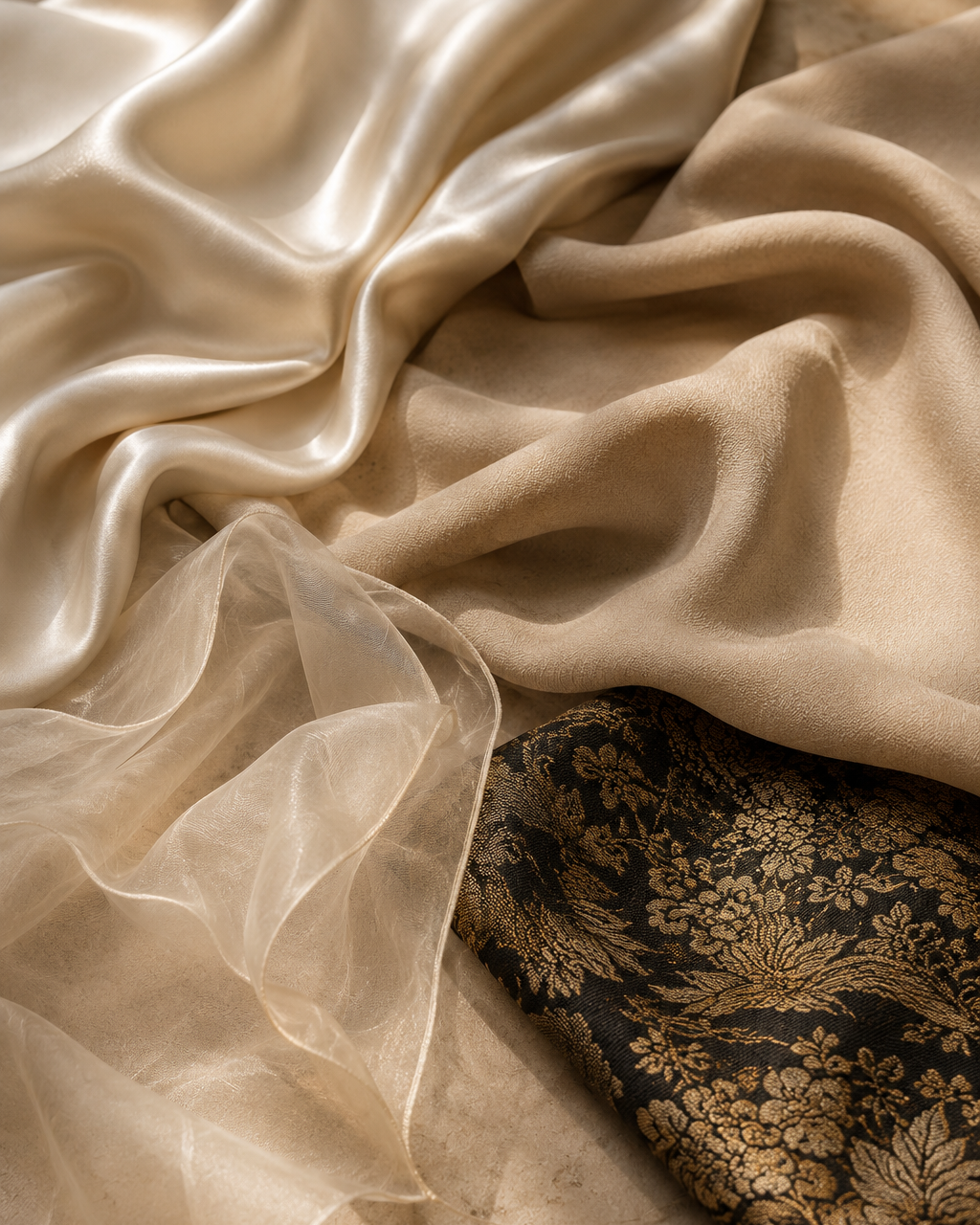 Classical Chinese silk fabrics showing refined woven textures and traditional silk surfaces