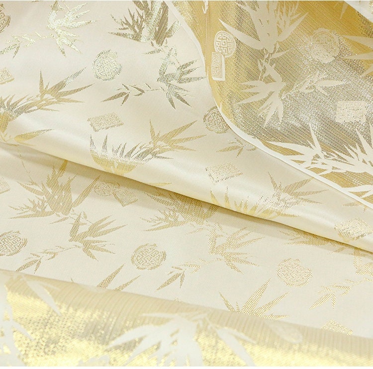 GPIZ - Handmade Silk Woven Gold-Colored Jacquard Satin Fabric - 135cm wide by the Yard