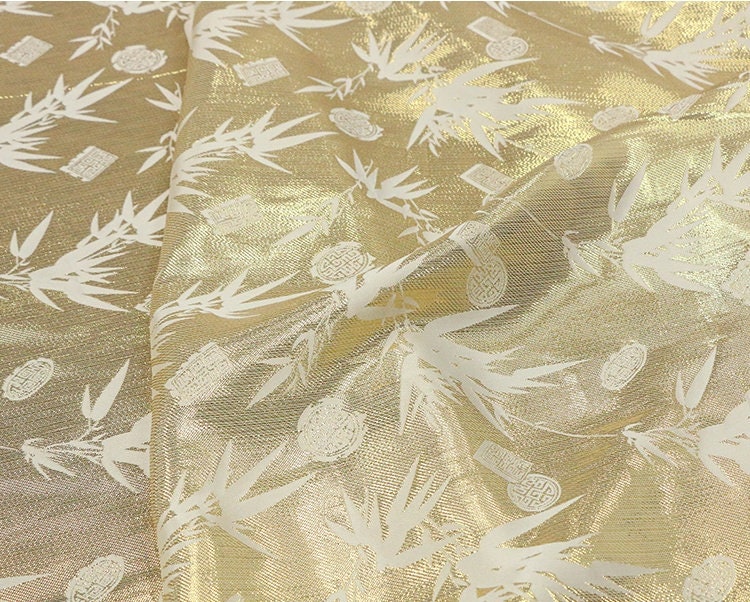 GPIZ - Handmade Silk Woven Gold-Colored Jacquard Satin Fabric - 135cm wide by the Yard