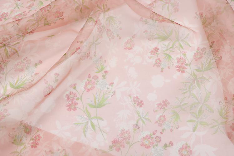 JFHOGT - 6 Momme Blue Silk Organza with Floral Print Silk Fabric - 137cm wide By the Yard