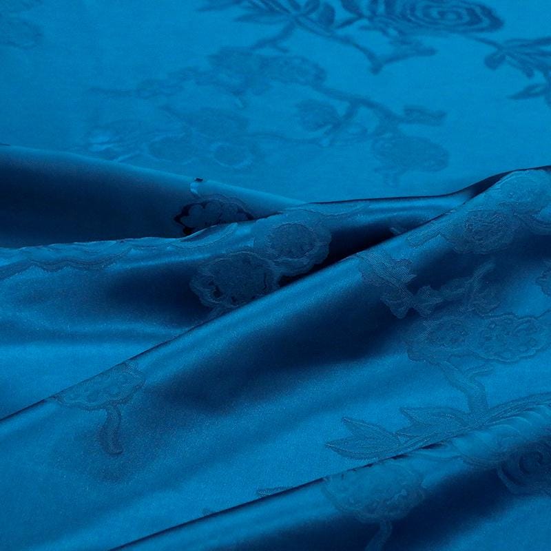 BAOSLN - 25 Momme Unique Cavansite Blue Jacquard SangBo Silk Satin Fabric - 137cm by the Yard