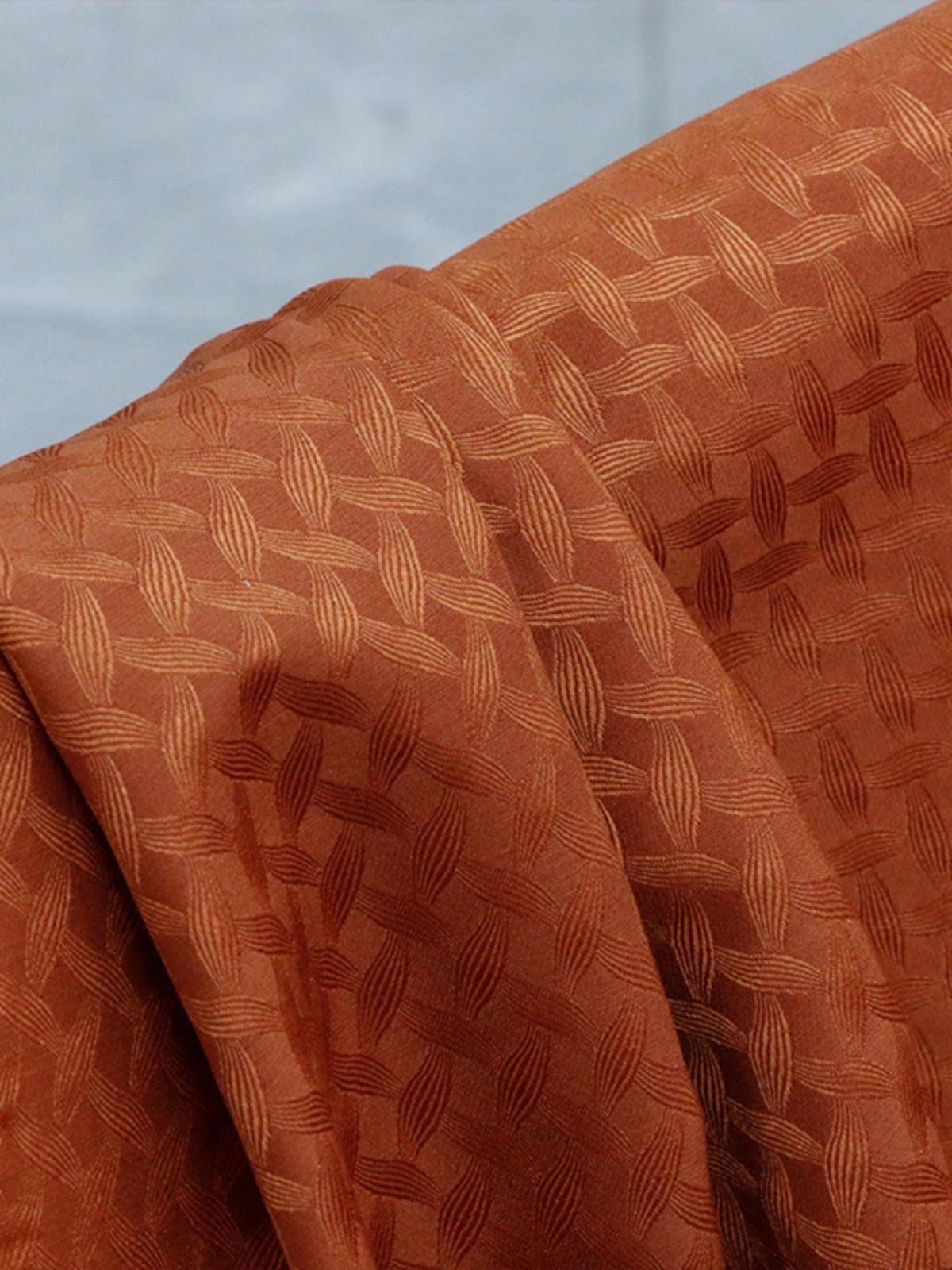 SIMOSZ - 25 Momme Caramel Color Cross Texture Jacquard Mulberry Silk Wool Blend Silk Fabric - 138cm wide by the Yard