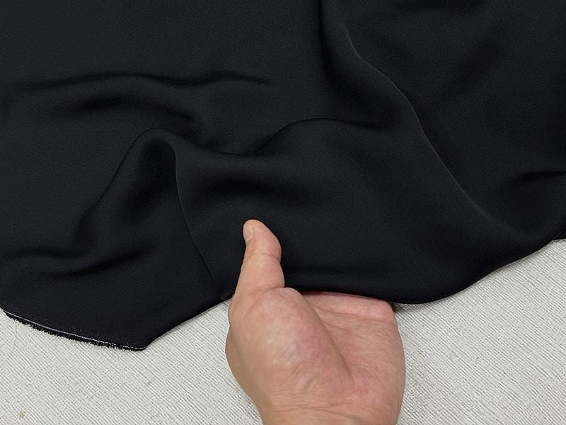 SQCUNH - 23 Momme Solid Color Black Double Joe Satin Silk Fabric - 137cm wide by the Yard