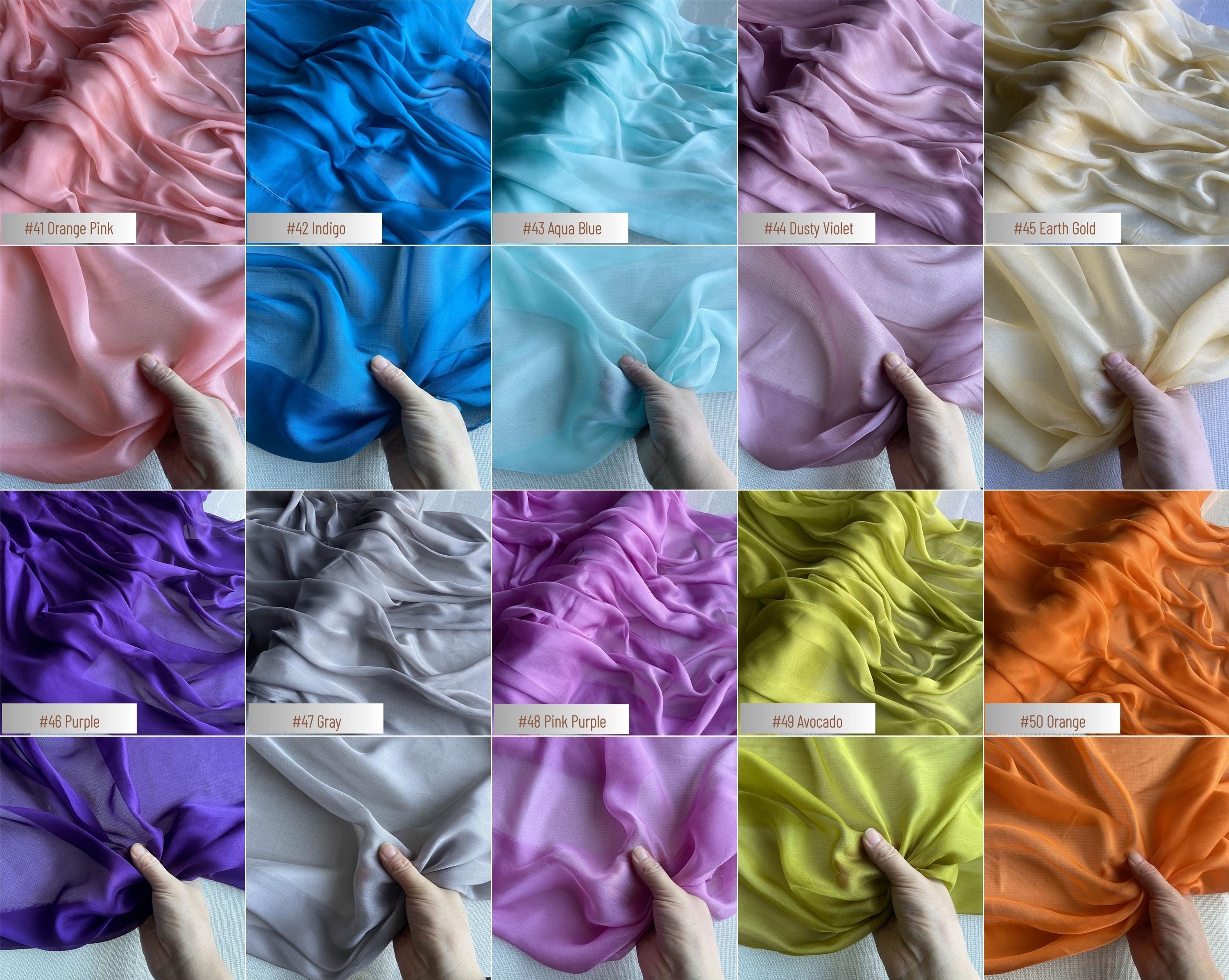 100% Silk Chiffon Fabric, 6 Momme 140cm wide by the Yard, 60 colors regular supply