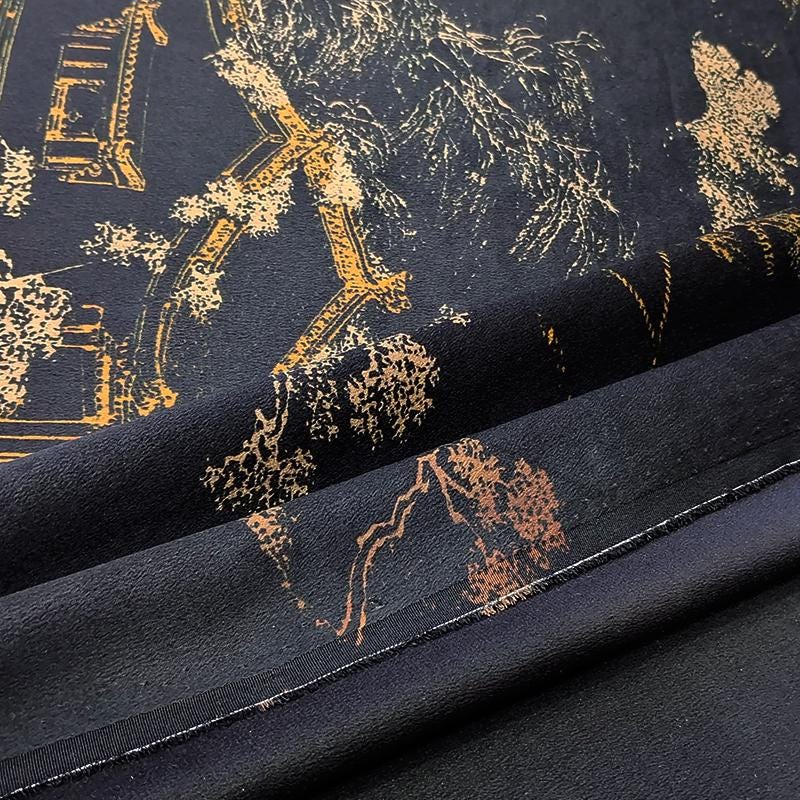 GUYLGE - Handmade 40 Momme Jacquard Mud Silk Satin Fabric -112cm By the Yard