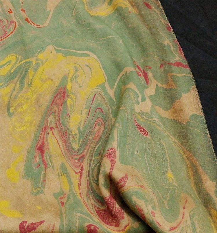 MOCIFL - Handmade 38 Momme Special Green Inkwell Technique Mud Silk Satin Fabric By the Yard