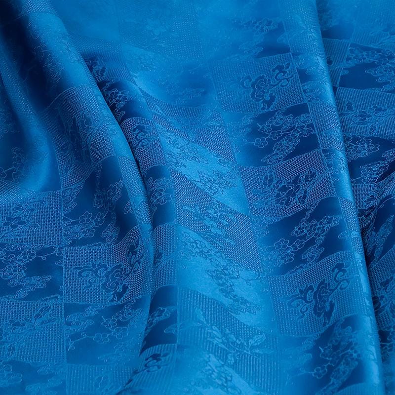 BAOSLA - 19 Momme Eco Friendly Plant Dye Sapphire Blue Jacquard Silk Blend Rayon Fabric - 130cm wide by the Yard