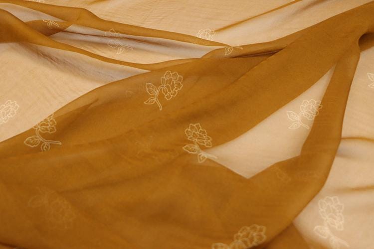 JFHXHH - 8 Momme Yellow Floral Print Silk Georgette Fabric - 140cm wide by the Yard