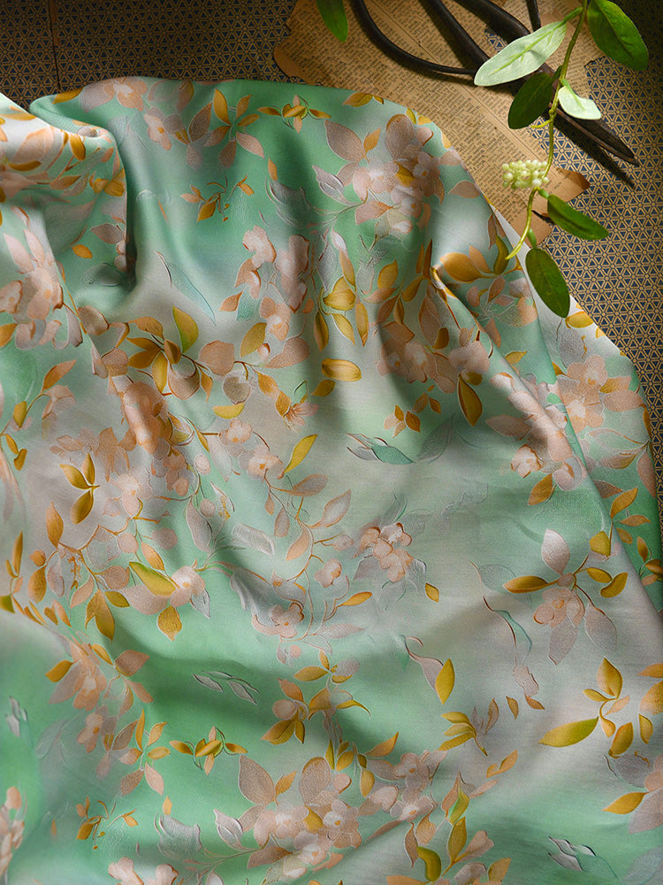RYYUELIU - Hight 60 Count Rayon Satin Faux Silk Chinese Style Floral Cheongsam Dress Fabric - 145cm wide by the Yard
