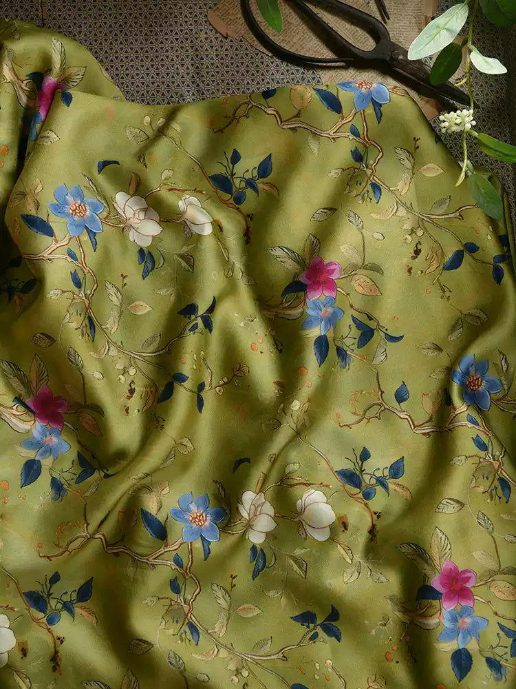 RYRUMENG - Hight 60 Count Rayon Satin Faux Silk Chinese Style Floral Cheongsam Dress Fabric - 145cm wide by the Yard