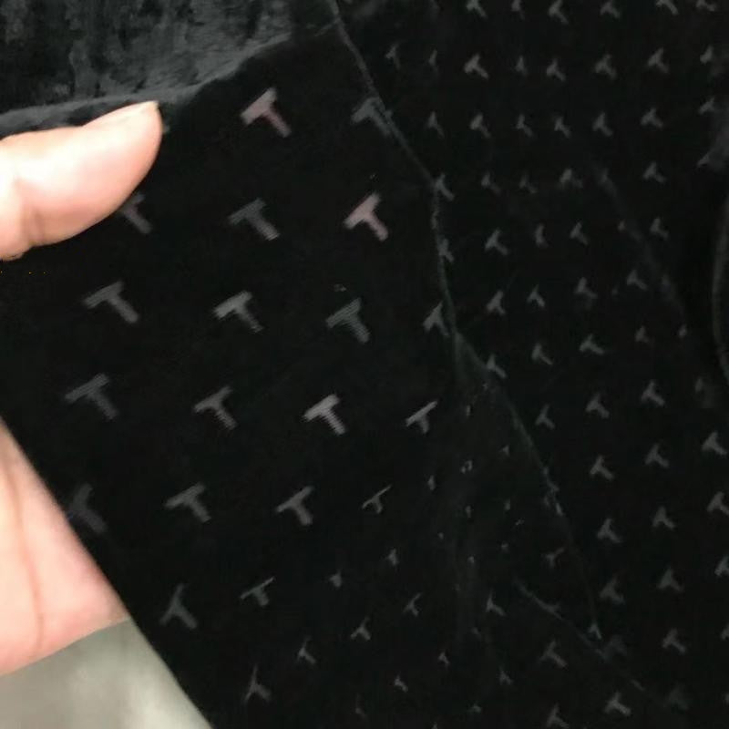 TZIWEN - Black Base with T-shaped Pattern and Semi-sheer with a Draping Effect Sheer Burnout Silk Velvet Satin Fabric - 140cm wide by the Yard