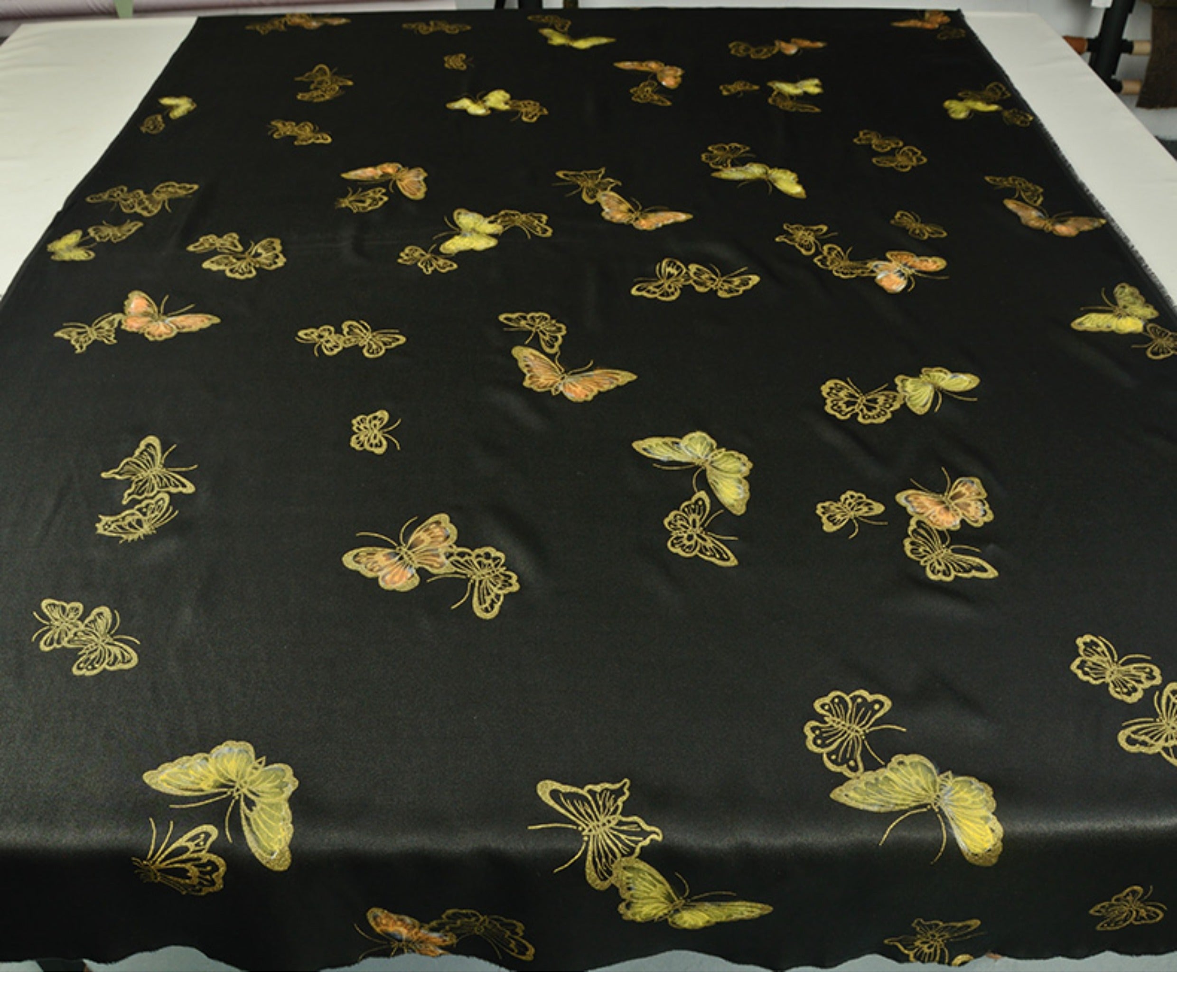 YPABQI - Handmade 40 Momme Double-Faced Heavy Satin with Hand-Drawn Butterfly Motifs Mud Silk Satin Fabric - 112cm By the Yard
