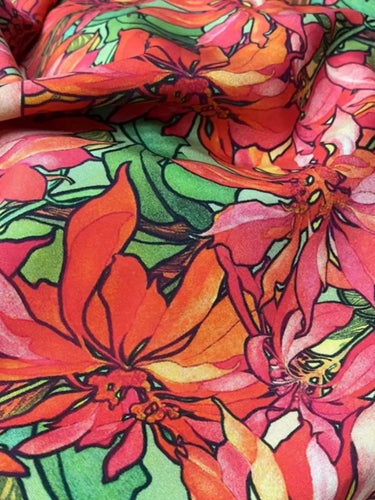 DDYDMD - 19 momme Floral Print Silk Crepe de Chine Fabric - 140cm wide by the Yard