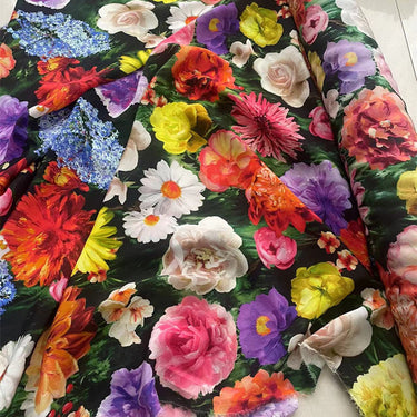 DDWCYH - 16 momme Floral Print Silk Crepe de Chine Fabric - 110cm wide by the Yard