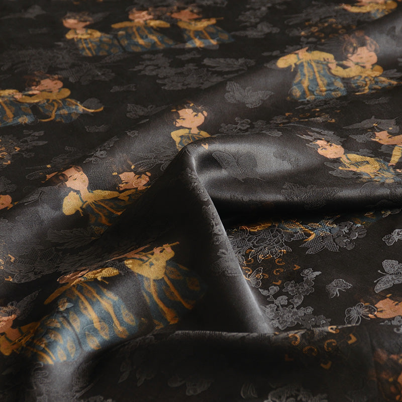 YPSBAY - Handmade 26 Momme HUALUO Jacquard Mud Silk Fabric (Openwork texture) - 110cm by the Yard