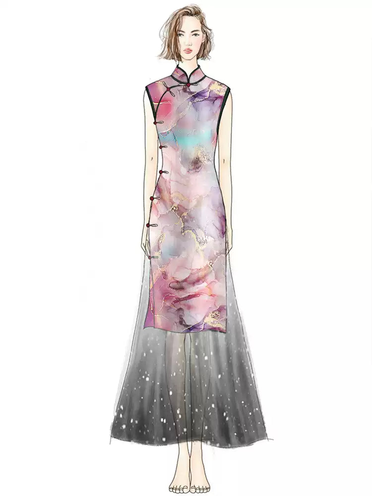 RYYUNFEN - Hight 60 Count Rayon Satin Faux Silk Chinese Style Floral Cheongsam Dress Fabric - 145cm wide by the Yard