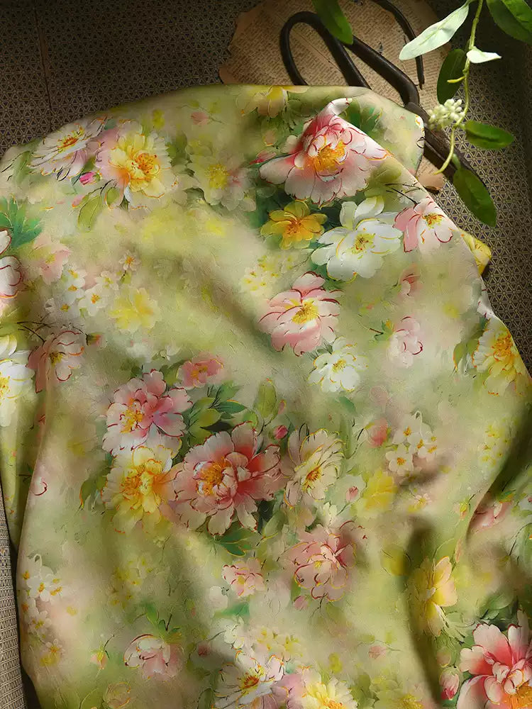 RYFANFUA - Hight 60 Count Rayon Satin Faux Silk Chinese Style Floral Cheongsam Dress Fabric - 145cm wide by the Yard