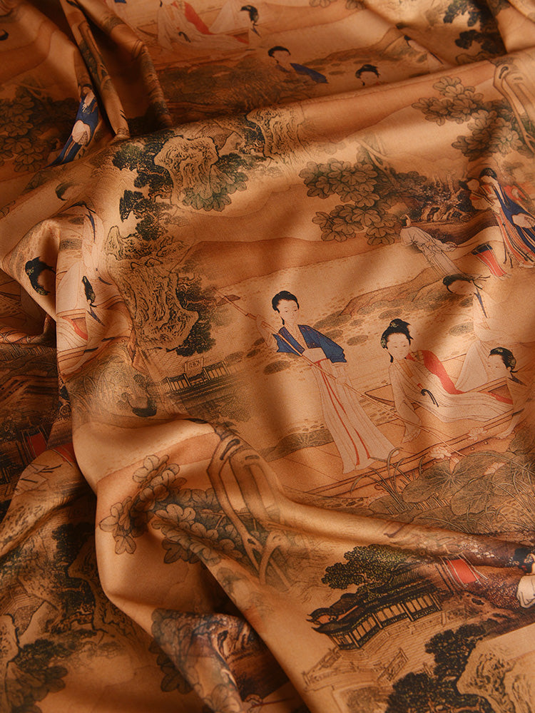 RYSILVTU - Hight 60 Count Rayon Satin Faux Silk Chinese Style Floral Cheongsam Dress Fabric - 145cm wide by the Yard