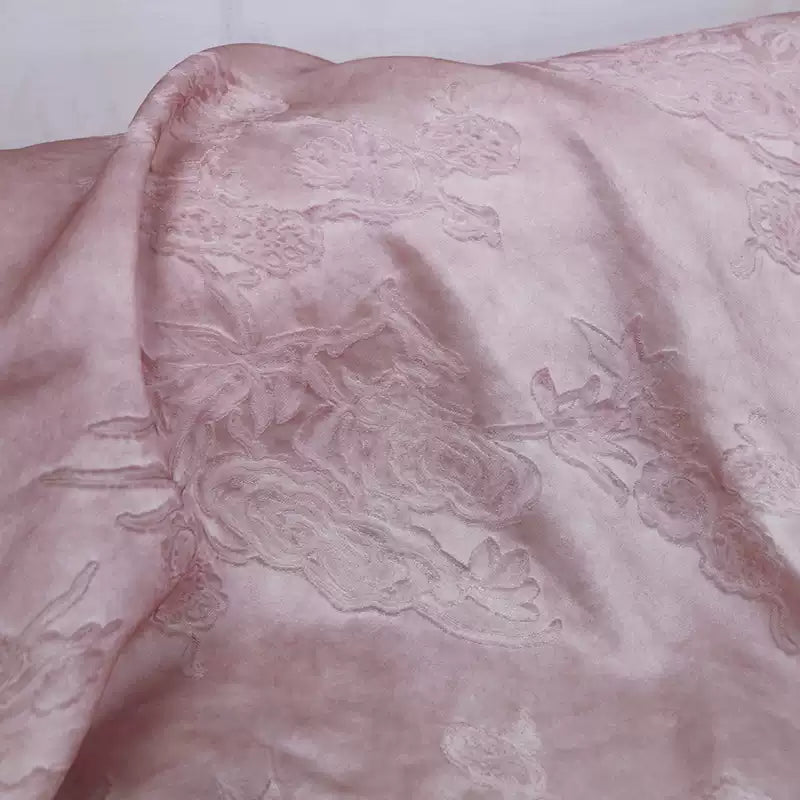 LZZTHF - 25 Momme Jacquard Vintage Style Dirty Dyed Pink Satin Mulberry Silk Fabric - 130cm wide by the Yard
