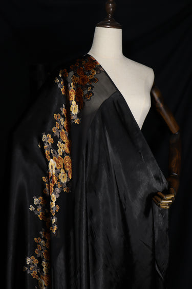 JFHDWJ - 21 Momme Golden Flower Pattern Sheer Burnout Silk Devore Satin Fabric - 114cm wide by the Yard