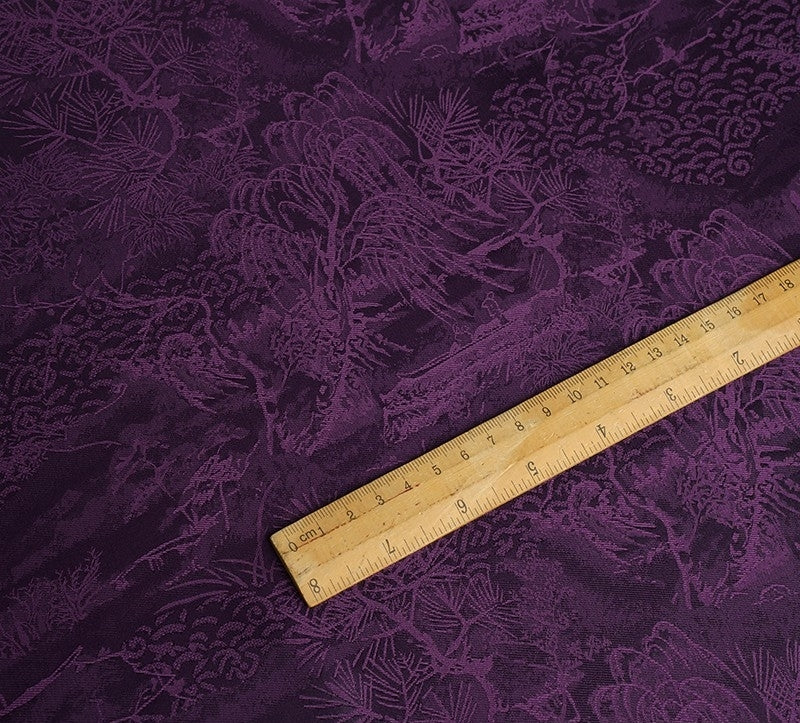 BUSZISH - Dark Purple Landscape and Small Tree Jacquard Satin Polyester Fabric - 152cm by the yard