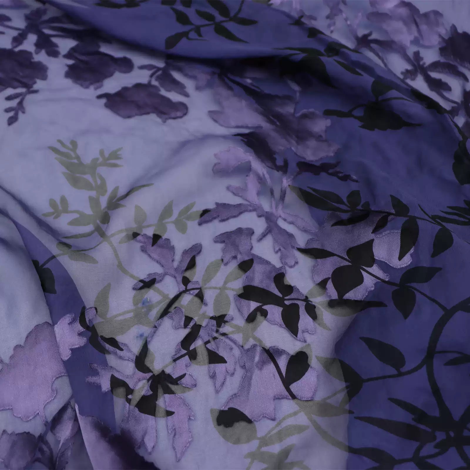 JFHLZT - 9 Momme Navy Blue Branches Sheer Burnout Silk Devore Satin Fabric - 140cm wide by the Yard