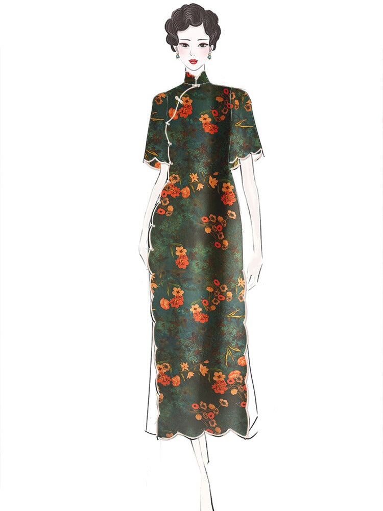 RYLIVSHE - Hight 60 Count Rayon Satin Faux Silk Chinese Style Floral Cheongsam Dress Fabric - 145cm wide by the Yard