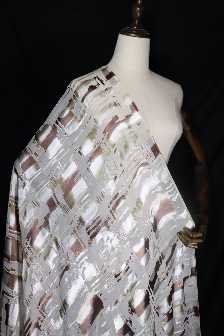 JFHJSF - 16 Momme Metallic Irregular Square Letters Pattern Sheer Burnout Silk Devore Satin Fabric - 114cm wide by the Yard