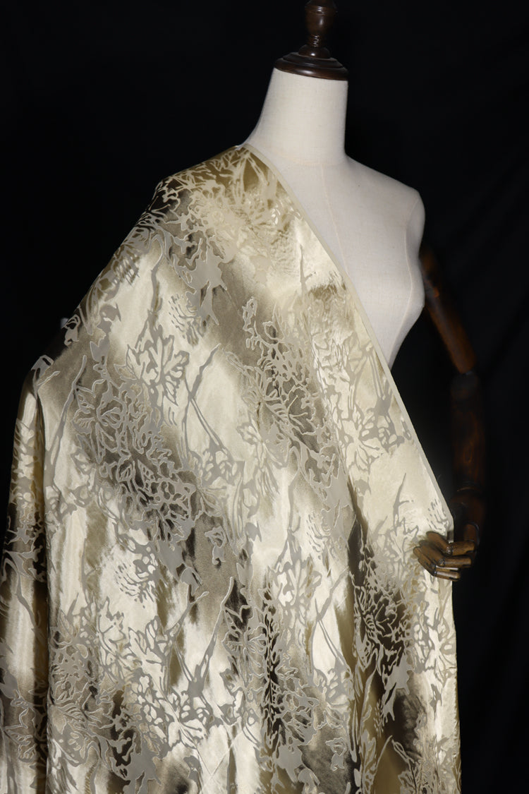 JFHSUL - 17 Momme Vertical Pattern Sheer Burnout Silk Devore Satin Fabric - 114cm wide by the Yard