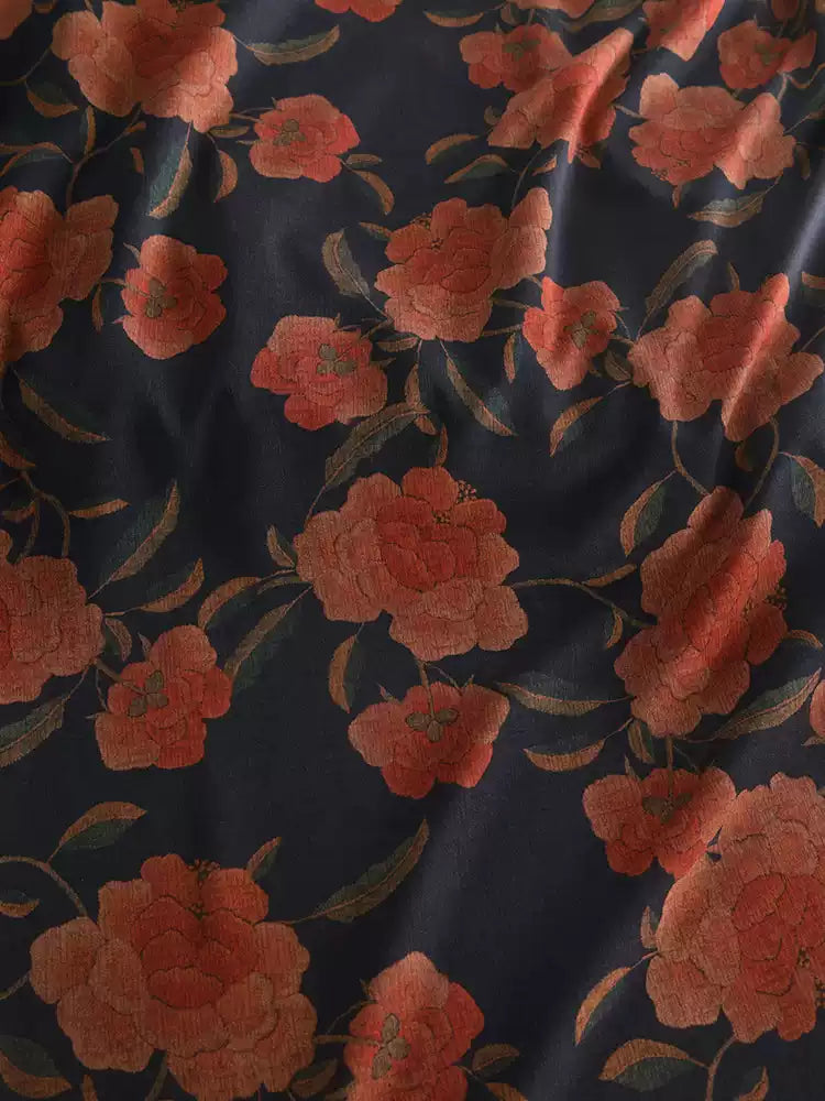 RYZHIHON - Hight 60 Count Rayon Satin Faux Silk Chinese Style Floral Cheongsam Dress Fabric - 145cm wide by the Yard