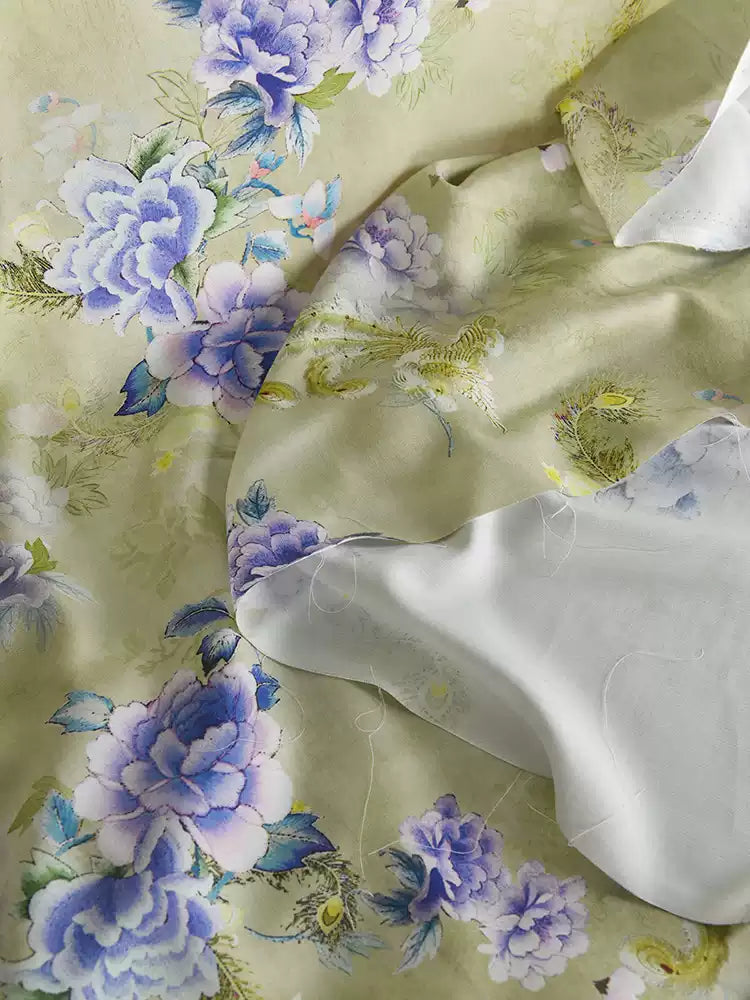 RYHUAWEI - Hight 60 Count Rayon Satin Faux Silk Chinese Style Floral Cheongsam Dress Fabric - 145cm wide by the Yard
