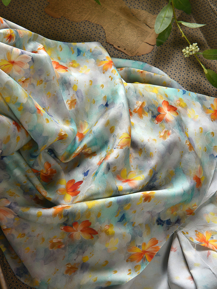 RYHUAXII - Hight 60 Count Rayon Satin Faux Silk Chinese Style Floral Cheongsam Dress Fabric - 145cm wide by the Yard