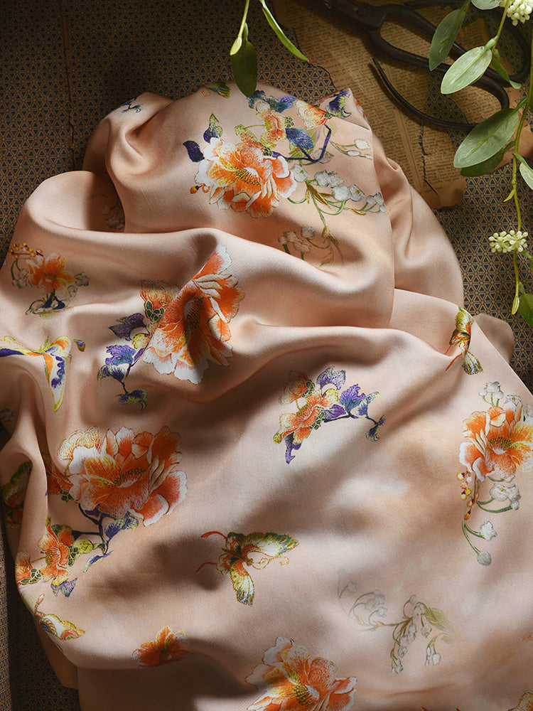 RYJINGFE - Hight 60 Count Rayon Satin Faux Silk Chinese Style Floral Cheongsam Dress Fabric - 145cm wide by the Yard