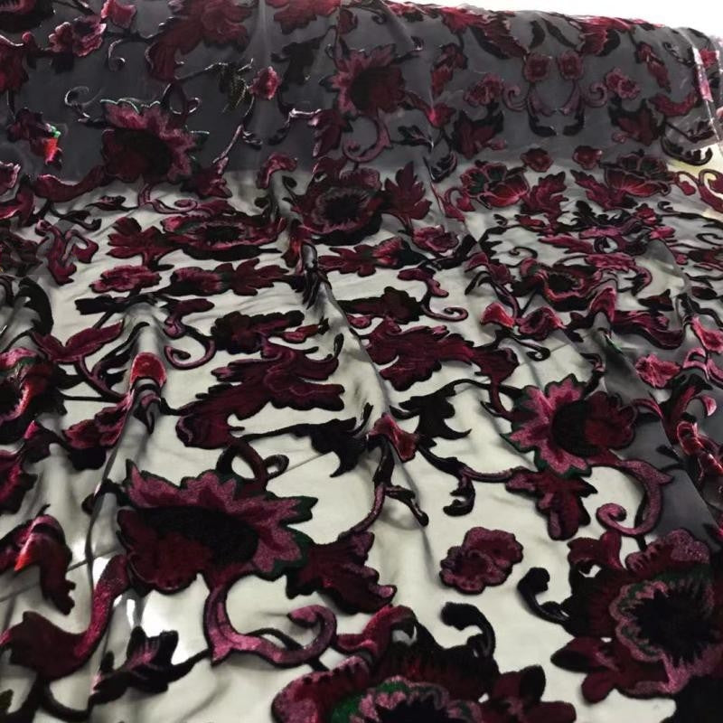 JIUHEN - Semi-sheer with a Draping Effect Burnout Silk Velvet Satin Fabric - 114cm wide by the Yard