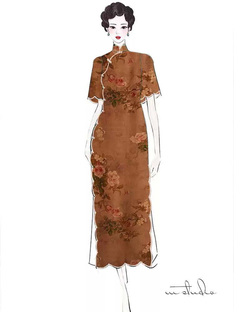 RYHONGFO - Hight 60 Count Rayon Satin Faux Silk Chinese Style Floral Cheongsam Dress Fabric - 145cm wide by the Yard