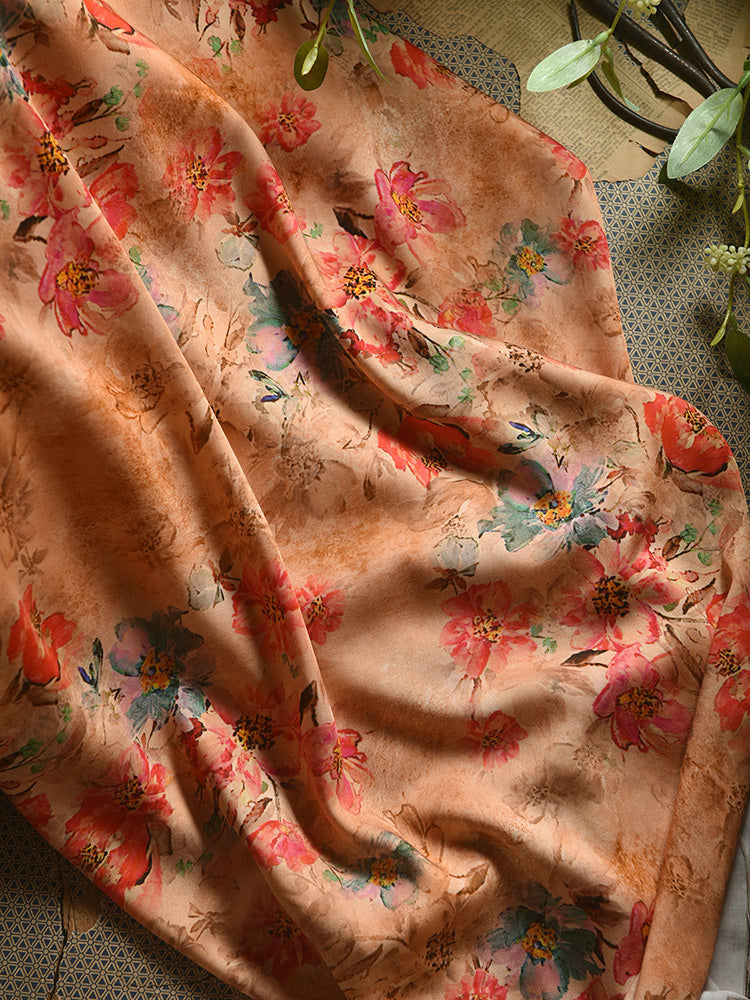 RYWANZUA - Hight 60 Count Rayon Satin Faux Silk Chinese Style Floral Cheongsam Dress Fabric - 145cm wide by the Yard