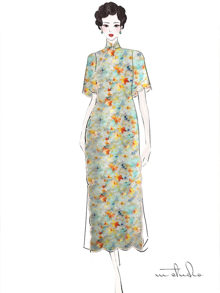 RYHUAXII - Hight 60 Count Rayon Satin Faux Silk Chinese Style Floral Cheongsam Dress Fabric - 145cm wide by the Yard