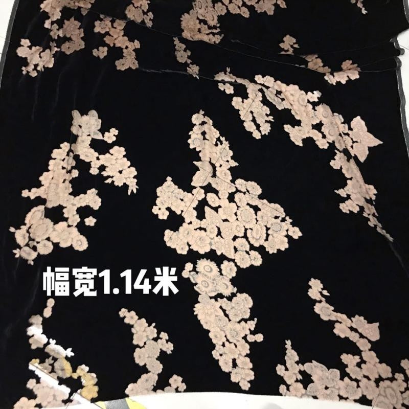 YELMEI - Flower Pattern on Black Background Semi-sheer with a Draping Effect Burnout Silk Velvet Satin Fabric - 114cm wide by the Yard