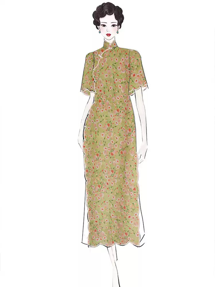 RYXIAFEI - Hight 60 Count Rayon Satin Faux Silk Chinese Style Floral Cheongsam Dress Fabric - 145cm wide by the Yard