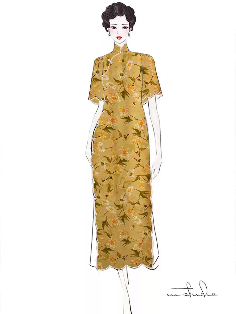 RYQIUWAN - Hight 60 Count Rayon Satin Faux Silk Chinese Style Floral Cheongsam Dress Fabric - 145cm wide by the Yard