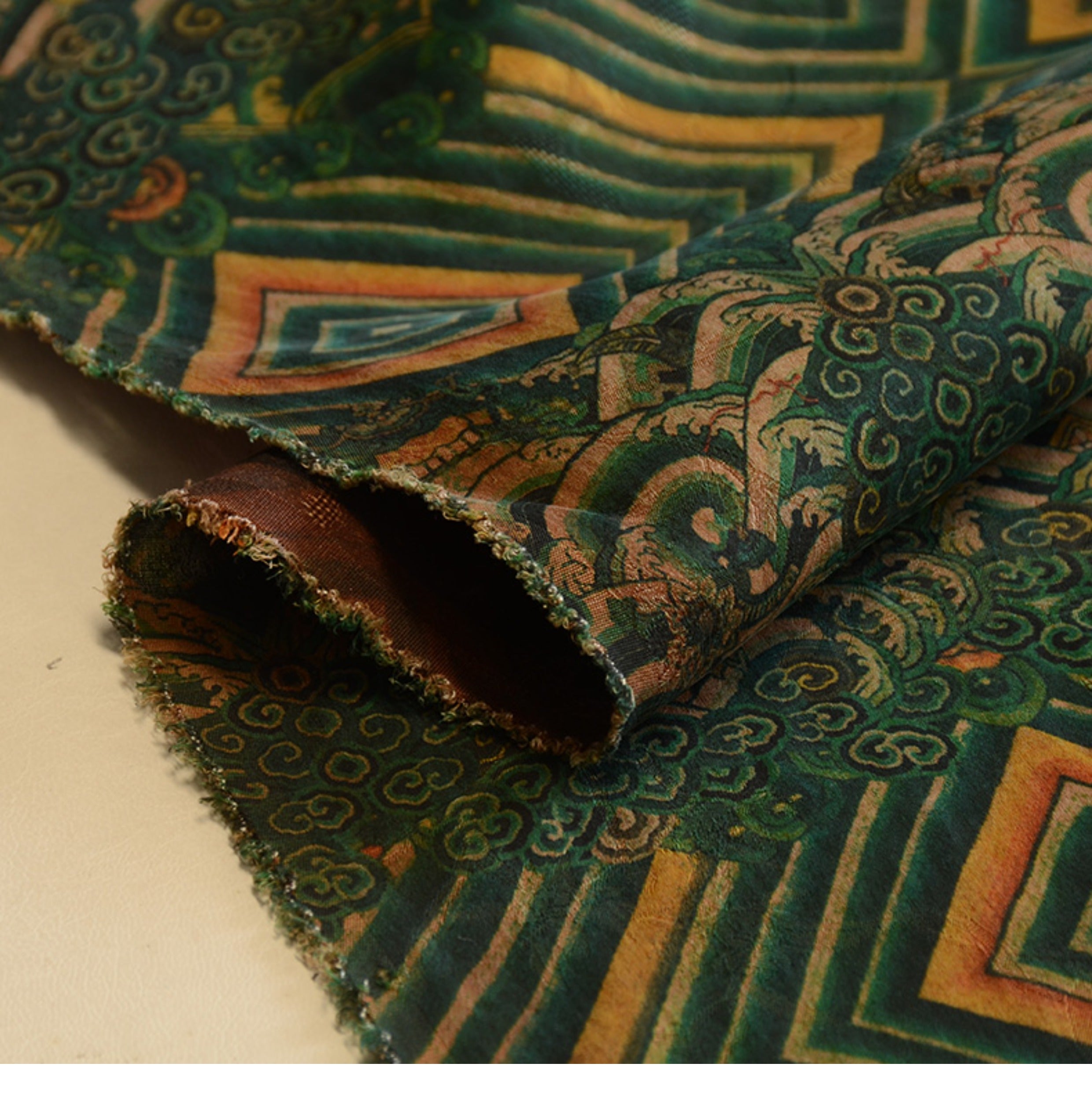 YPXYFK - Handmade 26 Momme HUALUO Jacquard Mud Silk Fabric (Openwork texture) - 110cm by the Yard