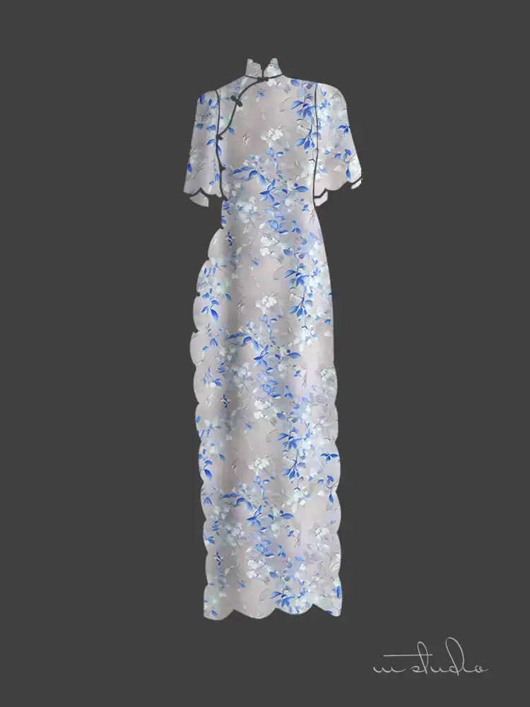 RYRUXUEE - Hight 60 Count Rayon Satin Faux Silk Chinese Style Floral Cheongsam Dress Fabric - 145cm wide by the Yard