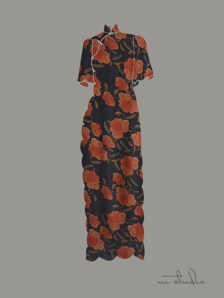 RYZHIHON - Hight 60 Count Rayon Satin Faux Silk Chinese Style Floral Cheongsam Dress Fabric - 145cm wide by the Yard