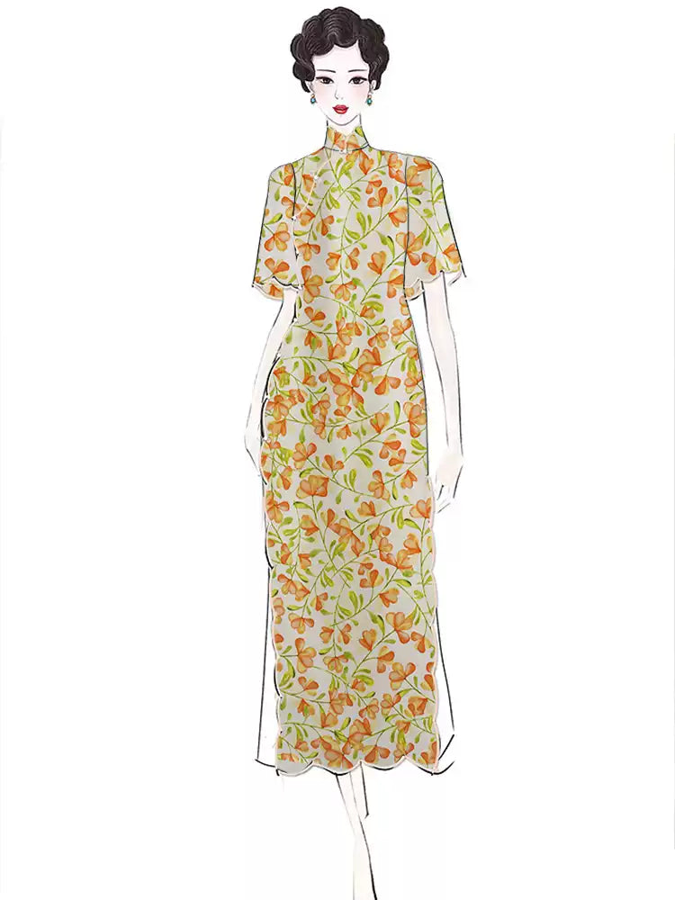 RYCUNCAI- Hight 60 Count Rayon Satin Faux Silk Chinese Style Floral Cheongsam Dress Fabric - 145cm wide by the Yard