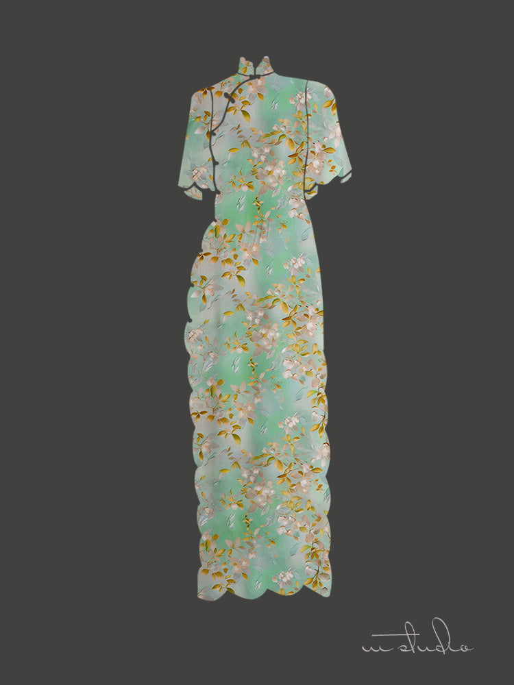 RYYUELIU - Hight 60 Count Rayon Satin Faux Silk Chinese Style Floral Cheongsam Dress Fabric - 145cm wide by the Yard