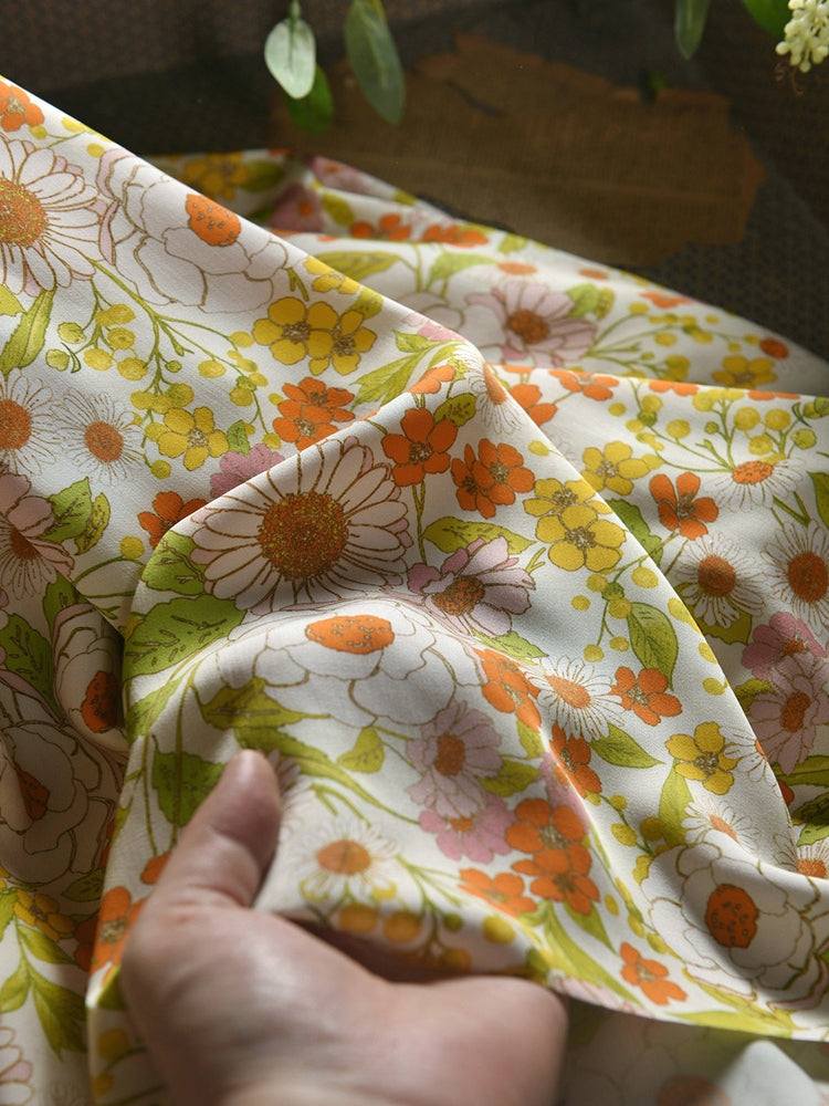 RYSHEMII - Hight 60 Count Rayon Satin Faux Silk Chinese Style Floral Cheongsam Dress Fabric - 145cm wide by the Yard