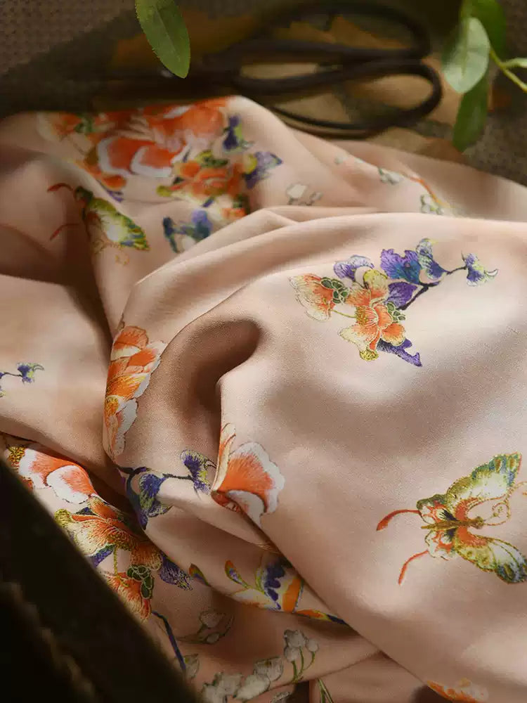 RYJINGFE - Hight 60 Count Rayon Satin Faux Silk Chinese Style Floral Cheongsam Dress Fabric - 145cm wide by the Yard