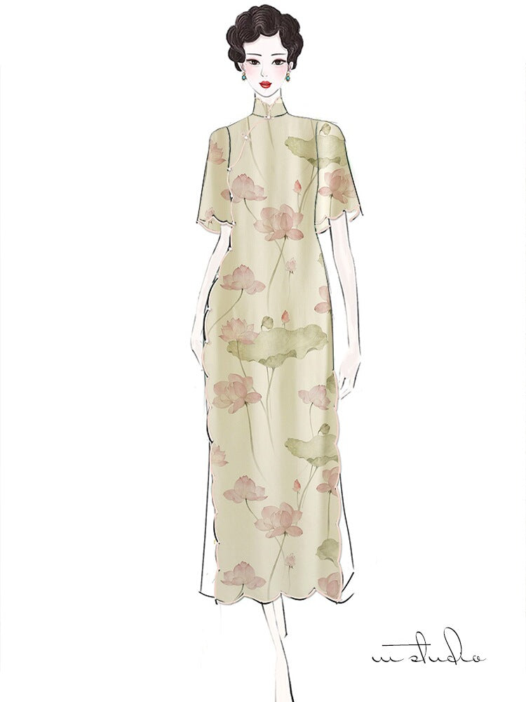 RYHEEYIU - Hight 60 Count Rayon Satin Faux Silk Chinese Style Floral Cheongsam Dress Fabric - 145cm wide by the Yard