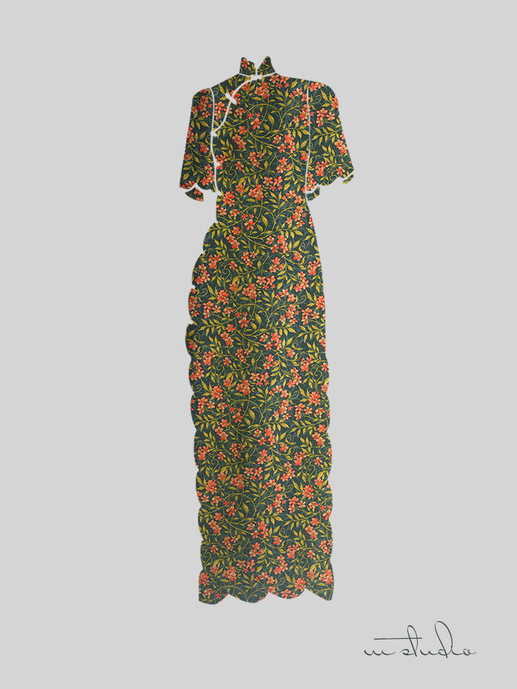 RYHONXIU - Hight 60 Count Rayon Satin Faux Silk Chinese Style Floral Cheongsam Dress Fabric - 145cm wide by the Yard