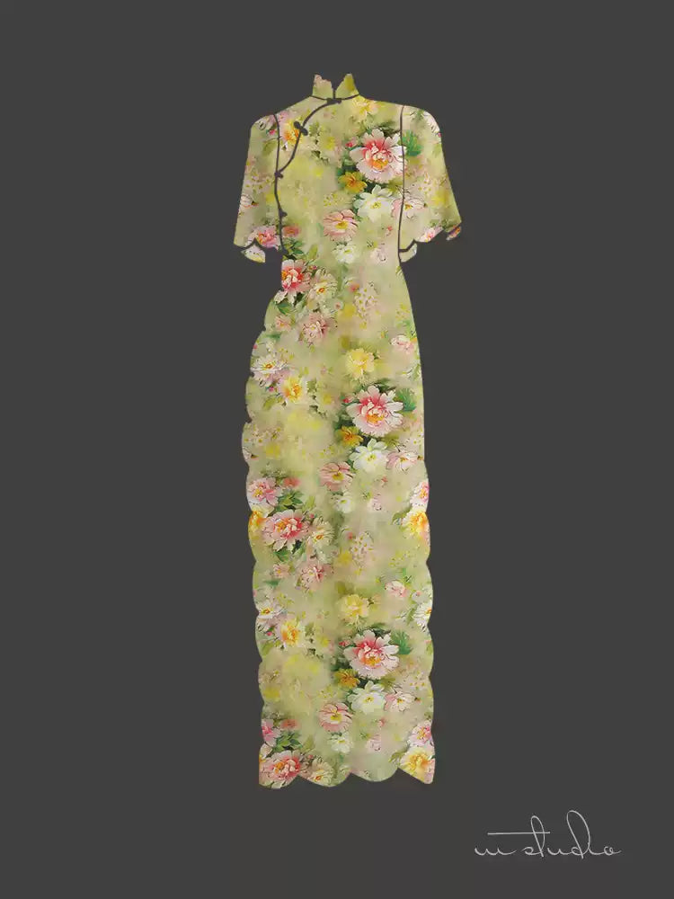 RYFANFUA - Hight 60 Count Rayon Satin Faux Silk Chinese Style Floral Cheongsam Dress Fabric - 145cm wide by the Yard